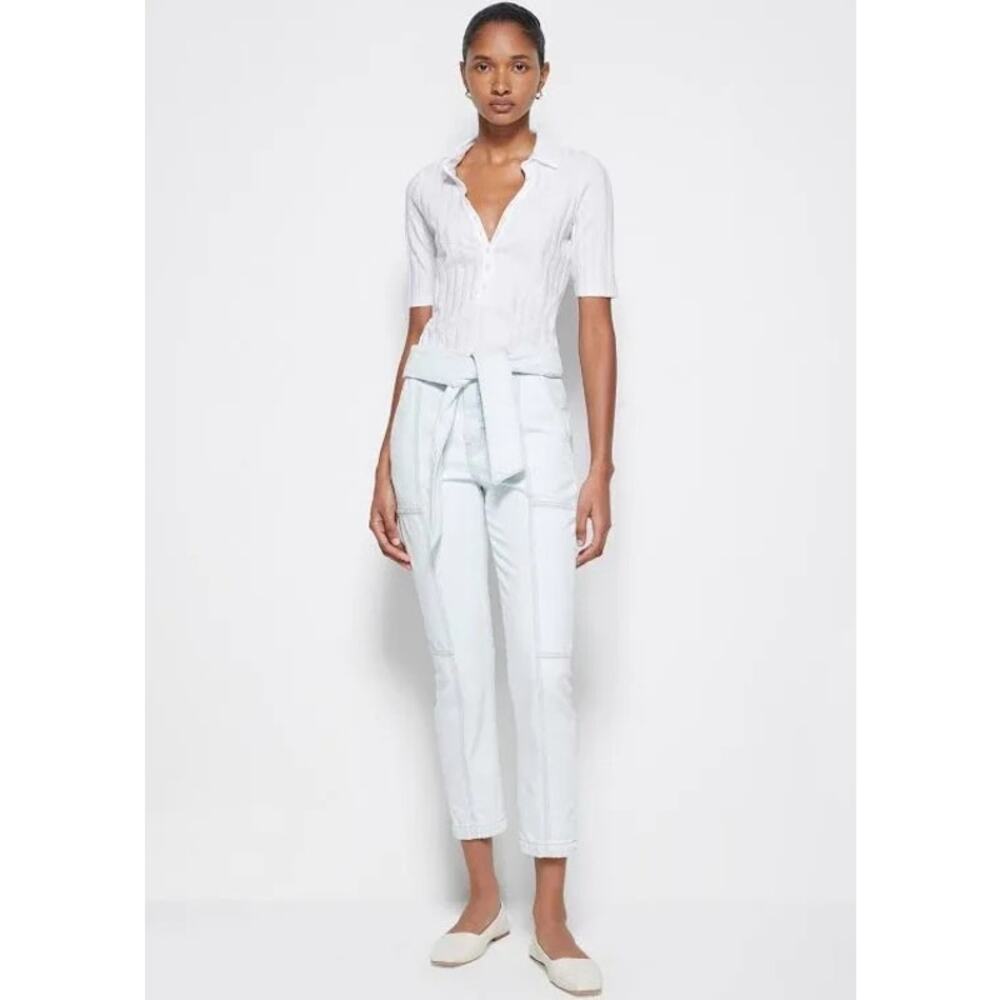 Jonathan Simkhai Organic Light Blue Henley Tie Waist Straight Leg Jeans Sz 30 - Picture 12 of 12